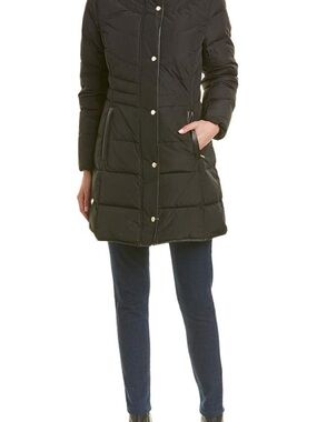 Cole Haan Black Quilted Mid-Length Puffer Coat